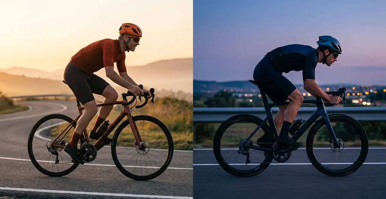 Comparaison visuelle entre un vélo endurance et aéro pour éviter le mal de dos sur 100 km