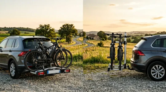 Comparaison entre porte-vélos plateforme et suspendu pour vélos électriques sur attelage