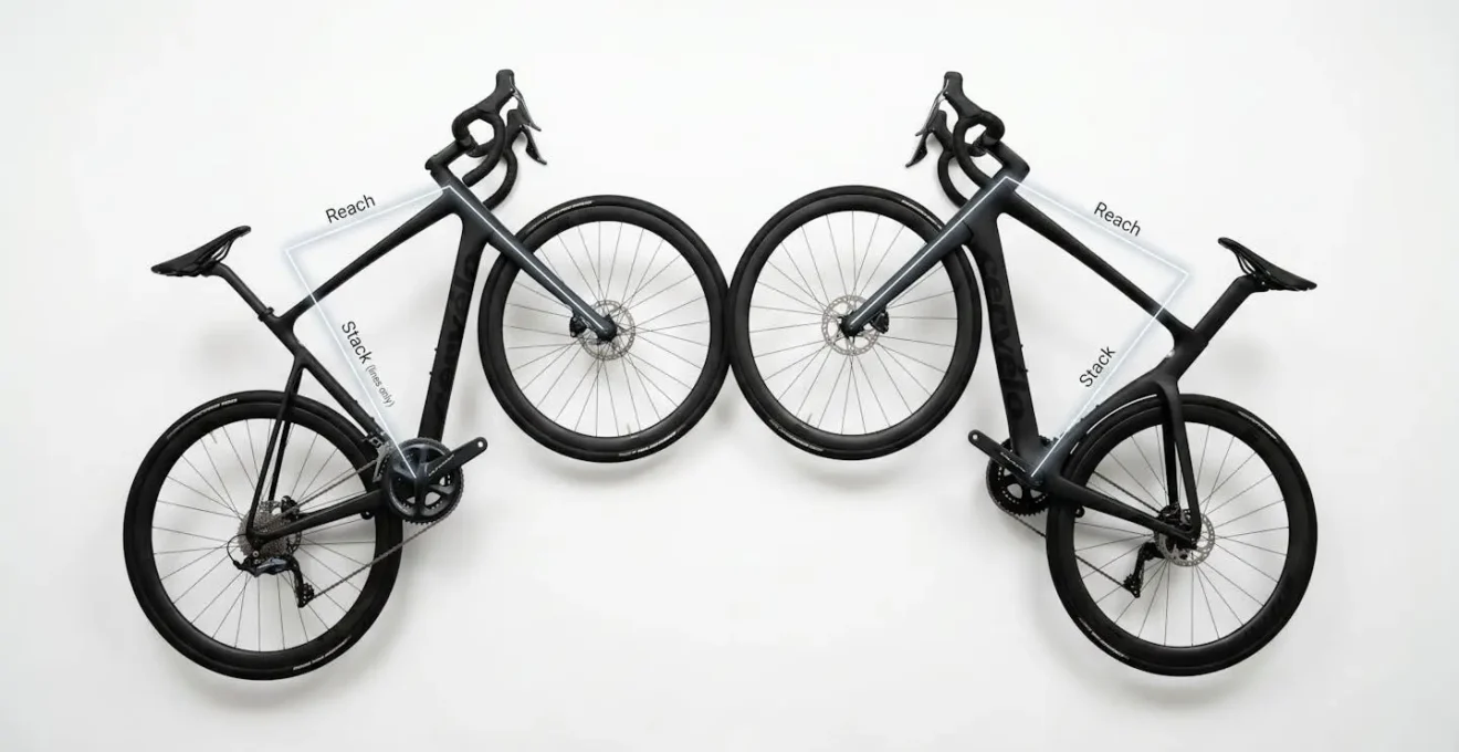 Visualisation comparative des mesures Stack et Reach entre vélos endurance et aéro