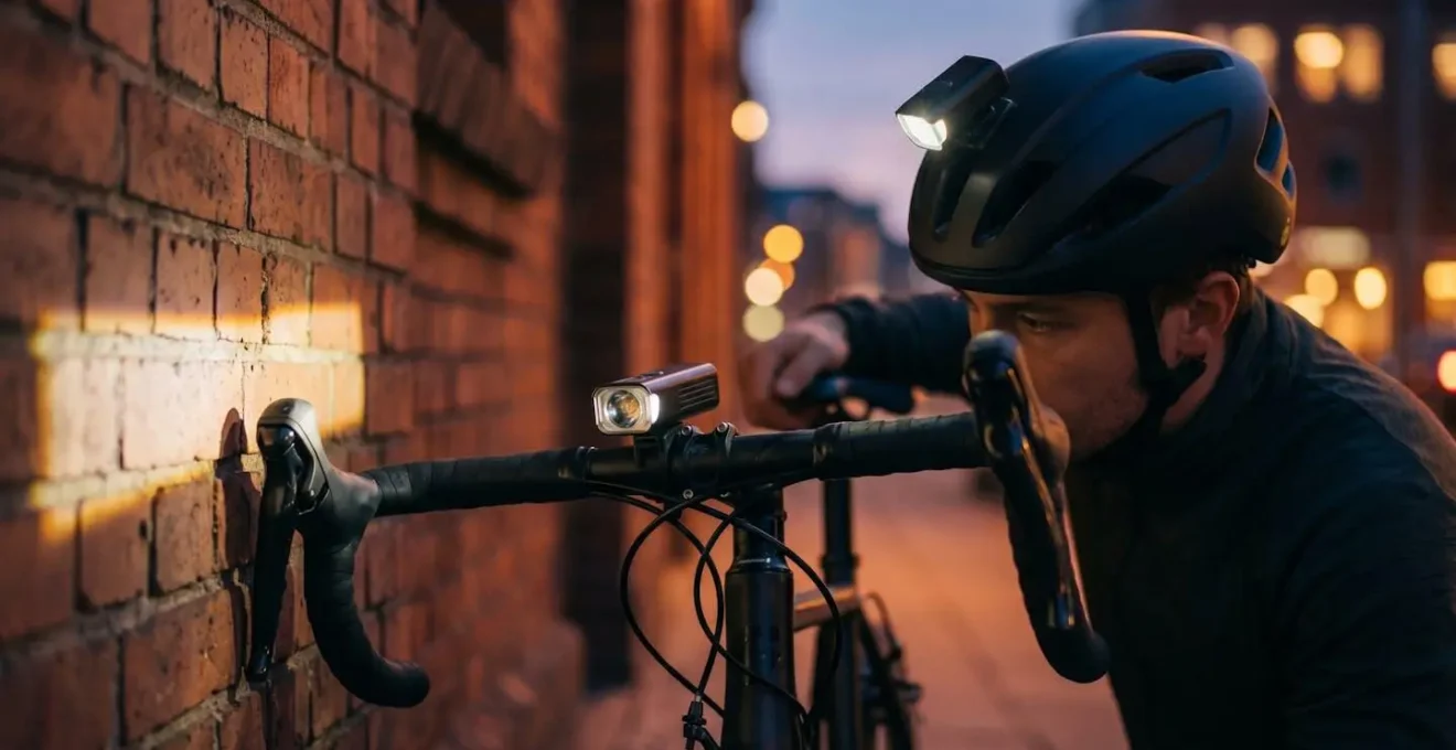Configuration double éclairage avec phare StVZO sur guidon et lampe d'appoint sur casque