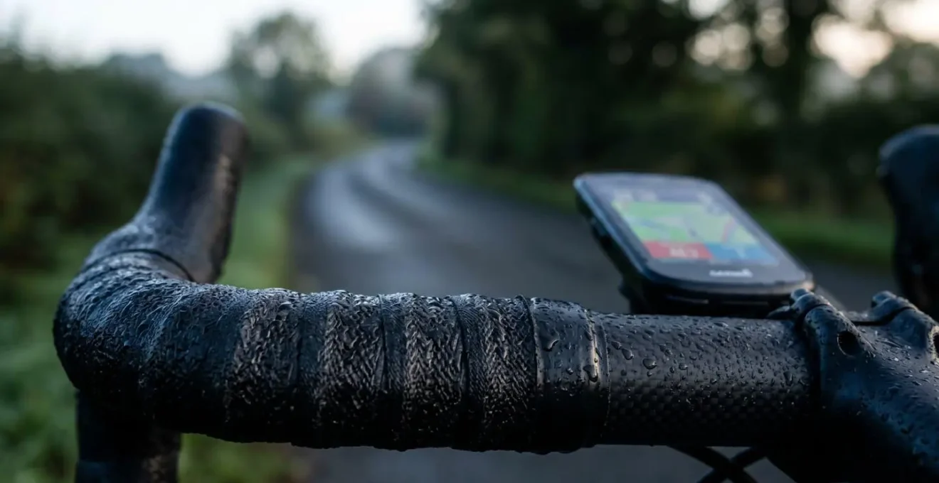 Vue aérienne d'un cycliste sur route de campagne avec ombres longues